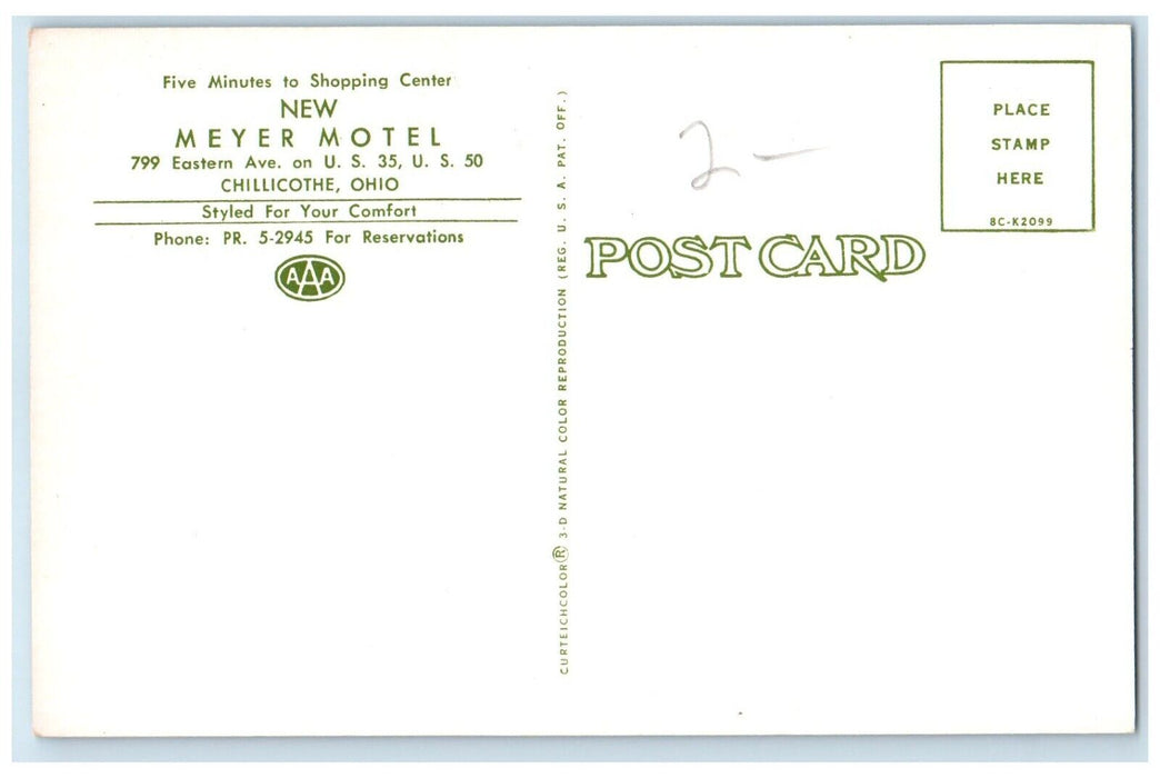 c1960 New Meyer Motel Eastern Ave. Shopping Center Chillicothe Ohio OH Postcard