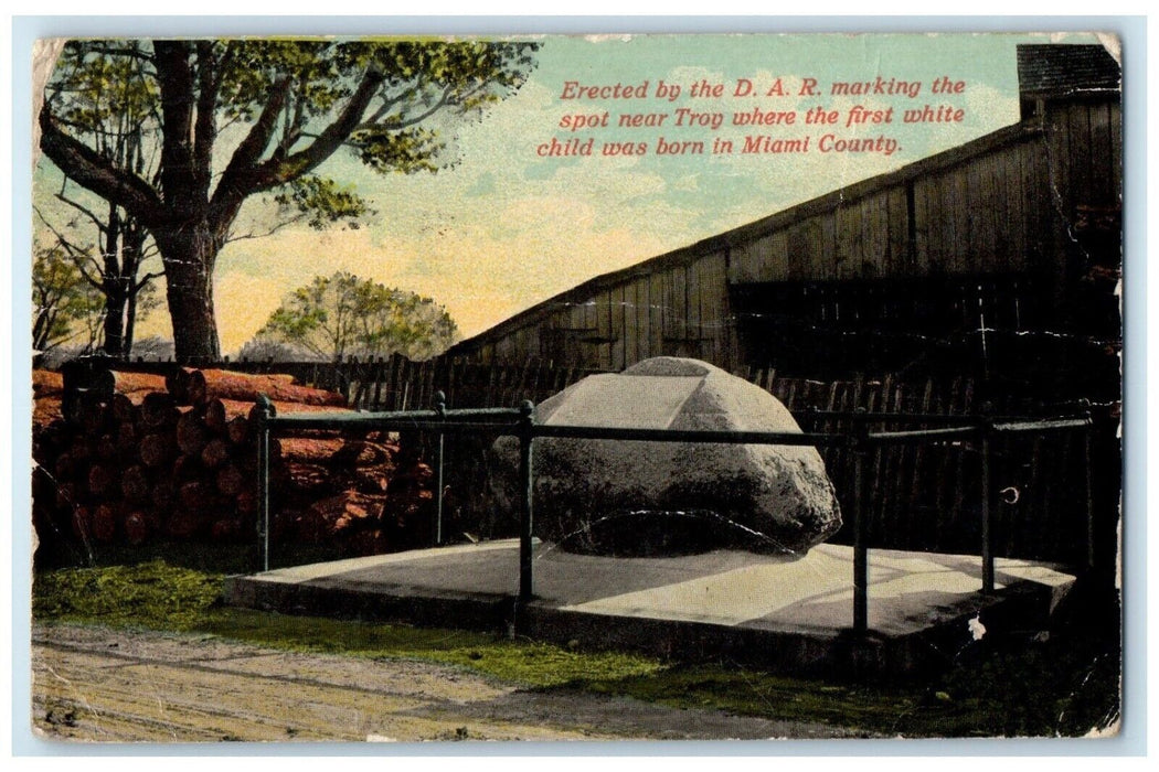 1916 Erected DAR Marking Troy First White Child Miami County Troy Ohio Postcard