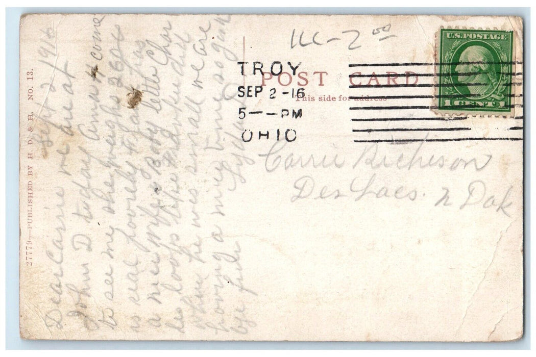 1916 Erected DAR Marking Troy First White Child Miami County Troy Ohio Postcard