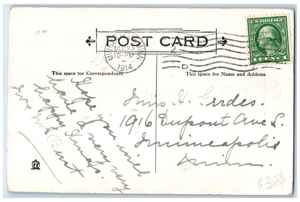 1914 Christmas Little Girl Praying Hanging Stocking Minneapolis MN Postcard