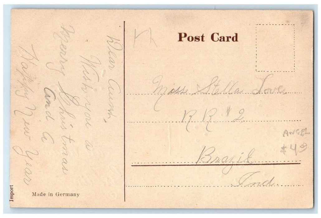 c1910's Christmas Greetings Angels Lily Flowers Religious Antique Postcard