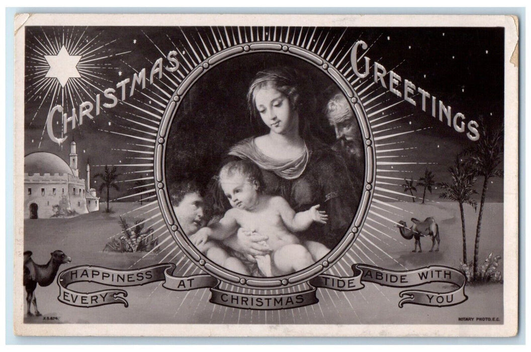 1909 Christmas Greetings Religious Star Waupun Wisconsin WI Antique Postcard