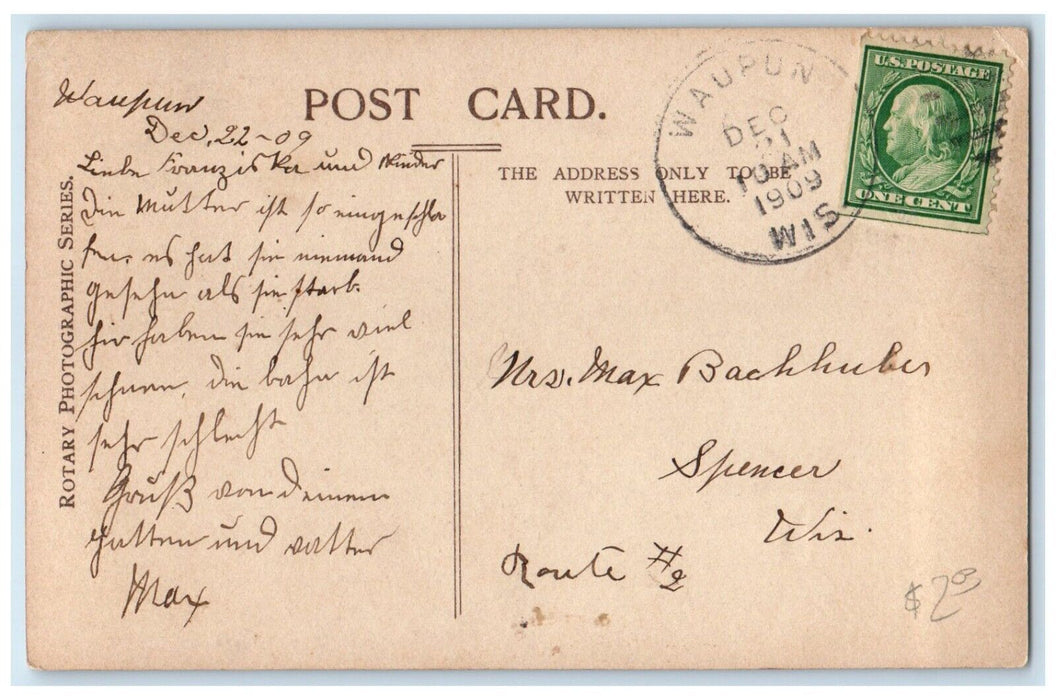 1909 Christmas Greetings Religious Star Waupun Wisconsin WI Antique Postcard