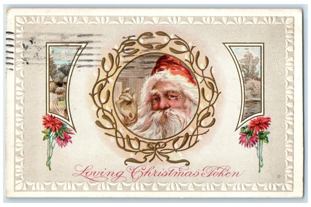 1911 Christmas Santa Claus Poinsettia Flowers Embossed St. Paul MN Postcard