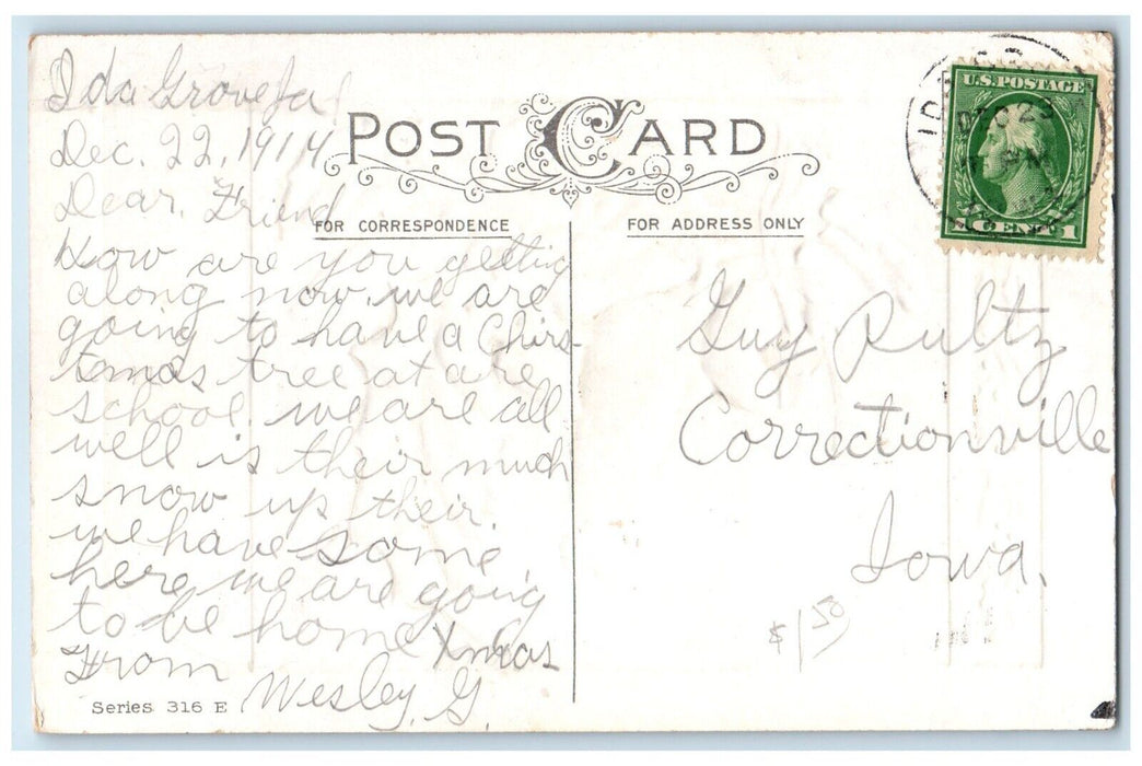 1914 Christmas Dutch Boy Trumpet Holly Berries Windmill Embossed Posted Postcard