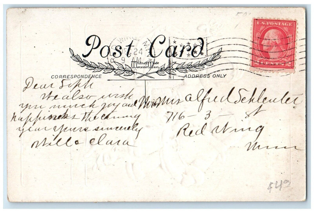 1918 Christmas Children With Gifts In Basket Embossed Red Wing MN Postcard