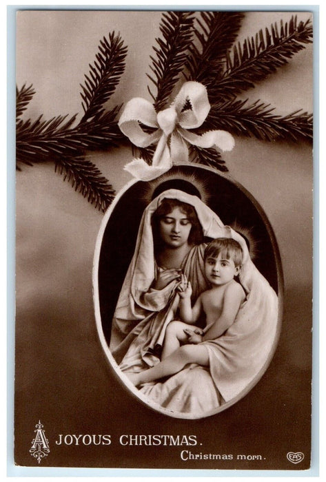 1911 Christmas Morn Mother And Son Pine Leaf EAS Posted Antique Postcard