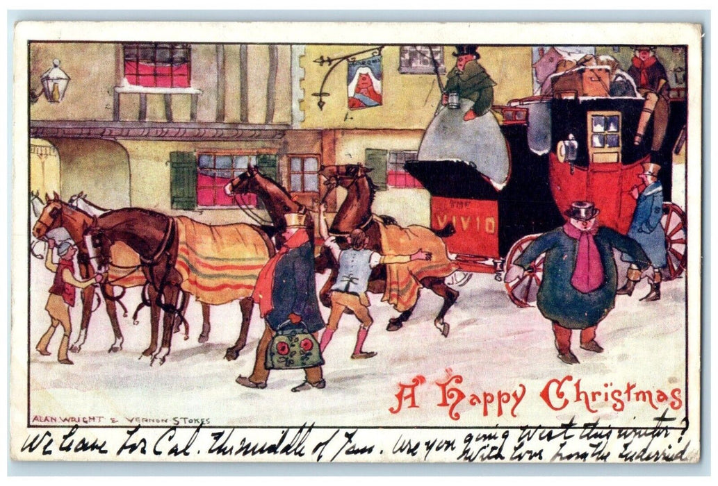 1907 Christmas Horses Carriage Chicago Illinois IL Posted Antique Postcard