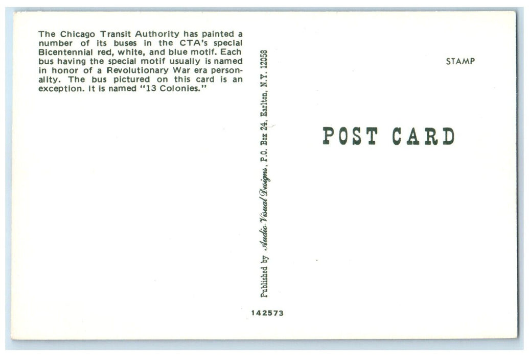 c1960 Chicago Transit Authority Bicentennial Red White Blue New York NY Postcard