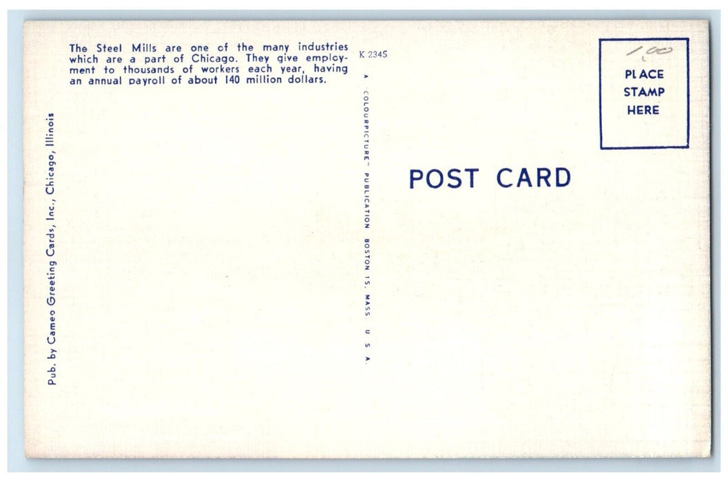 c1940 Steel Mills Night River Gary South Chicago Illinois IL Unposted Postcard
