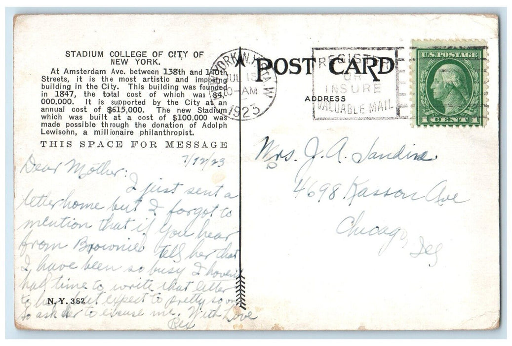 1923 Birds Eye View Stadium College City New York Building New York NY Postcard