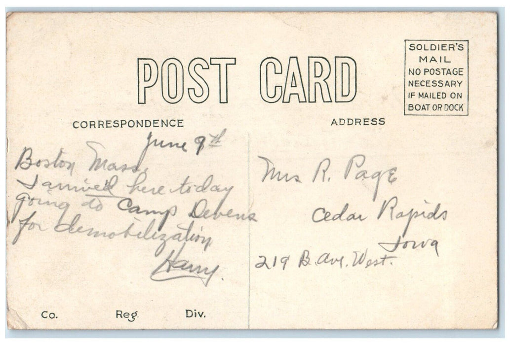 c1910 Steamer Ship SS President Grant Jewish Welfare Board US Army Navy Postcard