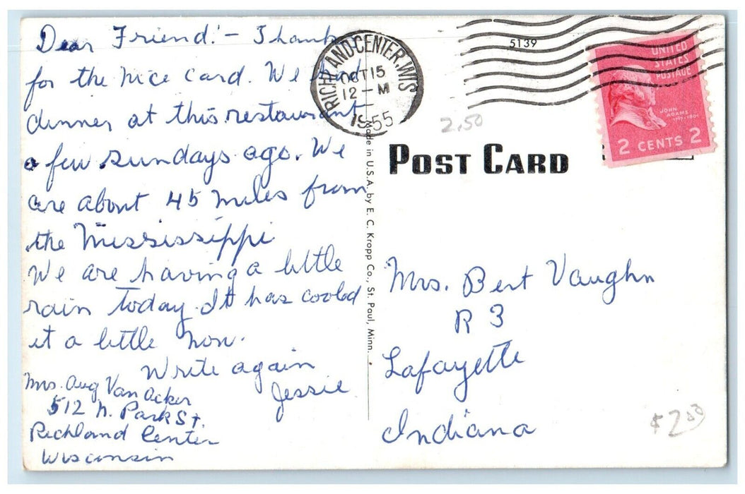 1955 Round Bar Restaurant Spring Green Rich And Center Wisconsin WI Postcard