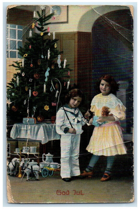 1913 Christmas Tree Candles Horse And Wagon Children St. Paul MN Postcard