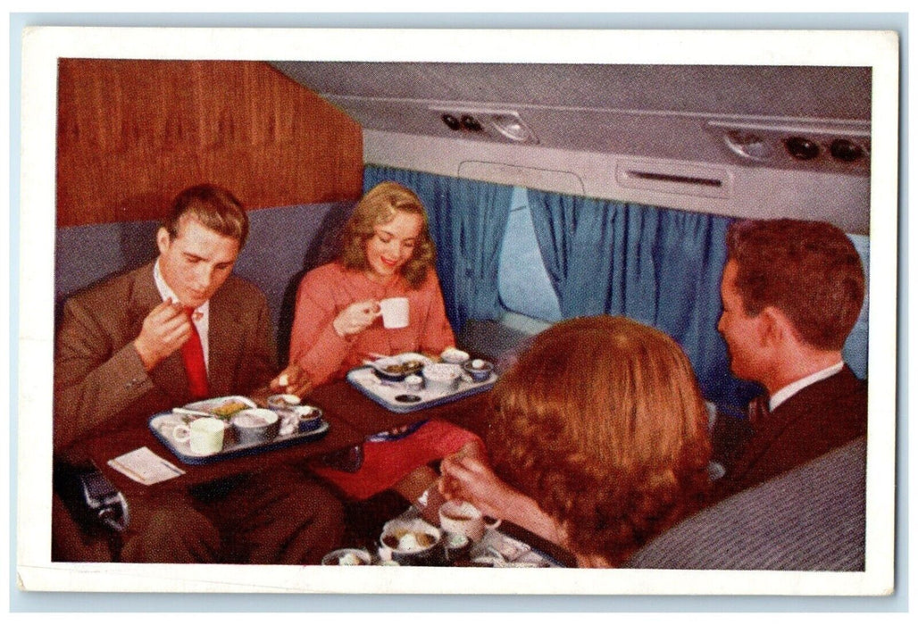 c1960 United Airlines DC-6 Mainliner Mealtime Aloft Advertising Vintage Postcard