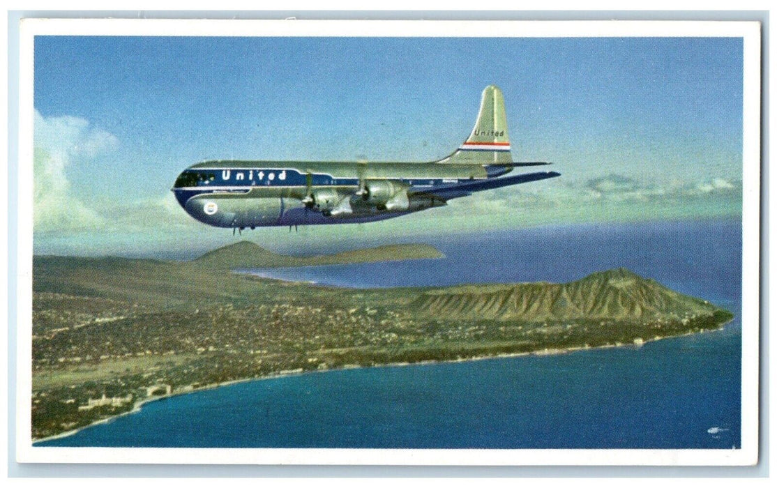 c1960 United Airlines Twin Deck Mainliner Stratocruiser Diamond Head Postcard