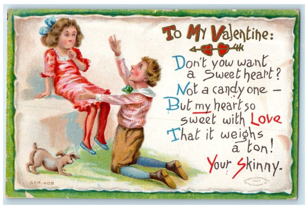 c1910's Valentine Man Bended Knee Courting Girl Embossed Antique Postcard