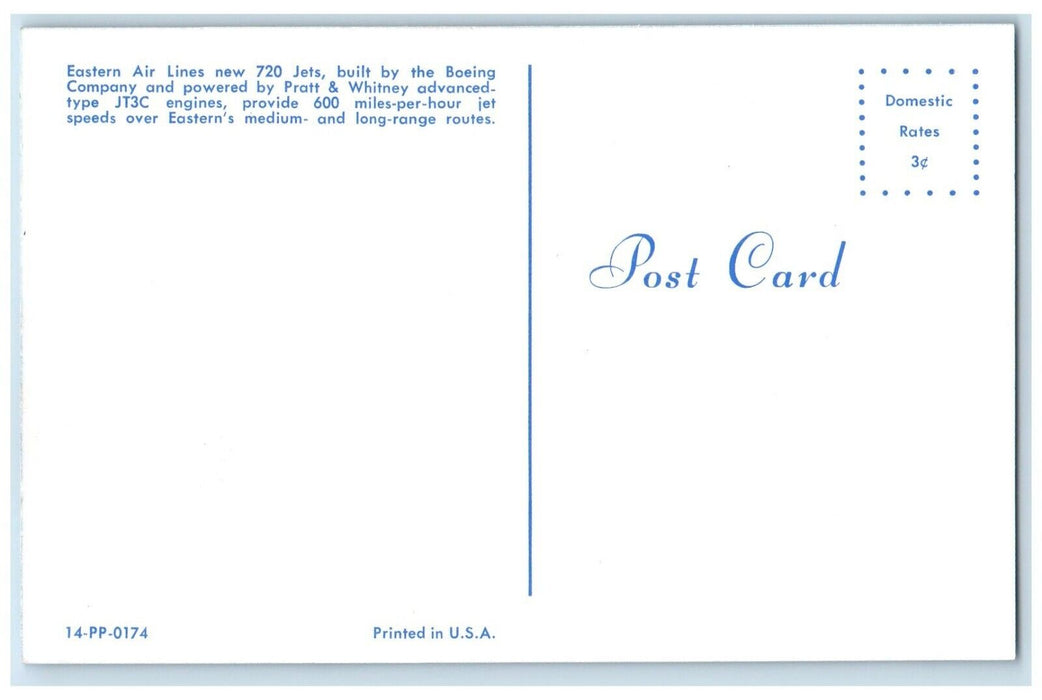c1960 Fly Eastern Air Lines 720 Jets Boeing Company Vintage Unposted Postcard