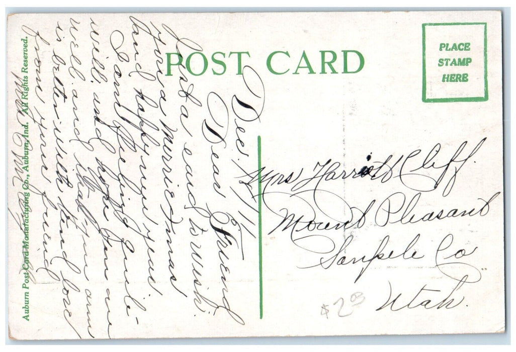 1911 Christmas Wish Message Girls With Umbrella Holly Berries Antique Postcard