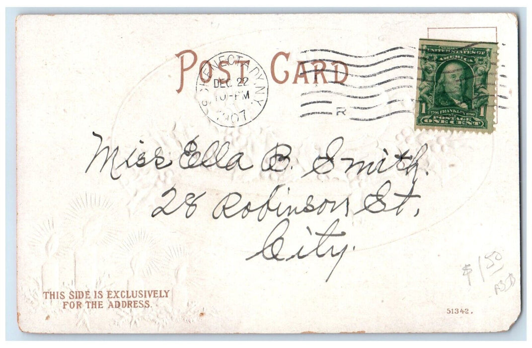 1907 Christmas Berries Candle Lights Ellen Clapsaddle Schenectady NY Postcard