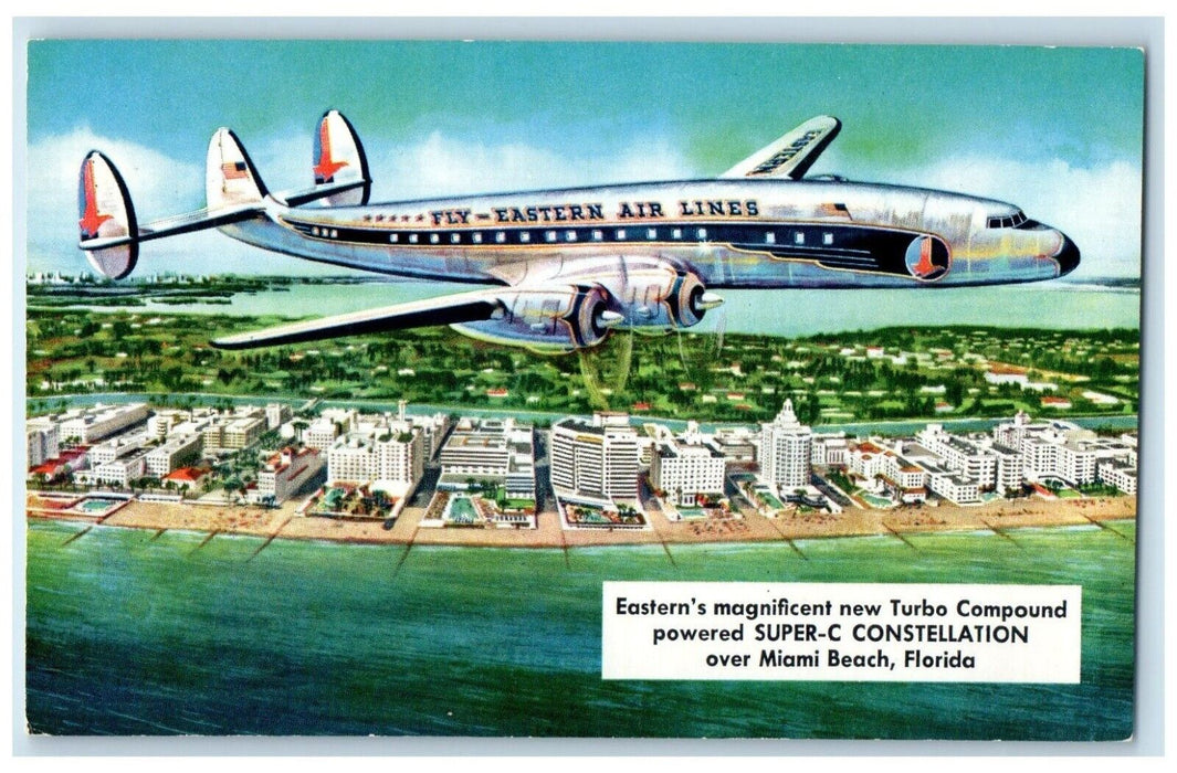 c1960 Eastern Turbo Compound Super-C Constellation Miami Beach Florida Postcard