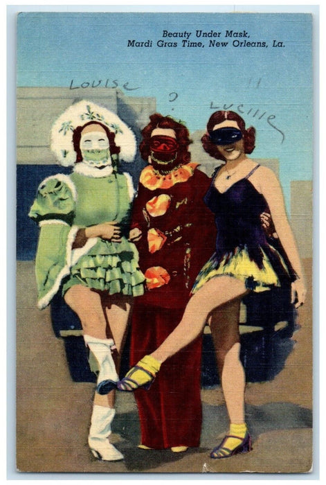 1949 Beauty Under Mask Mardi Gras Time New Orleans Louisiana LA Vintage Postcard