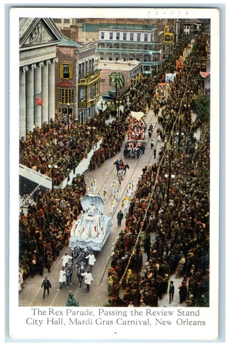 1941 Rex Parade City Hall Mardi Gras Carnival New Orleans Louisiana LA Postcard