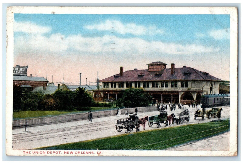 1917 Union Depot Horse Carriage Exterior Building New Orleans Louisiana Postcard