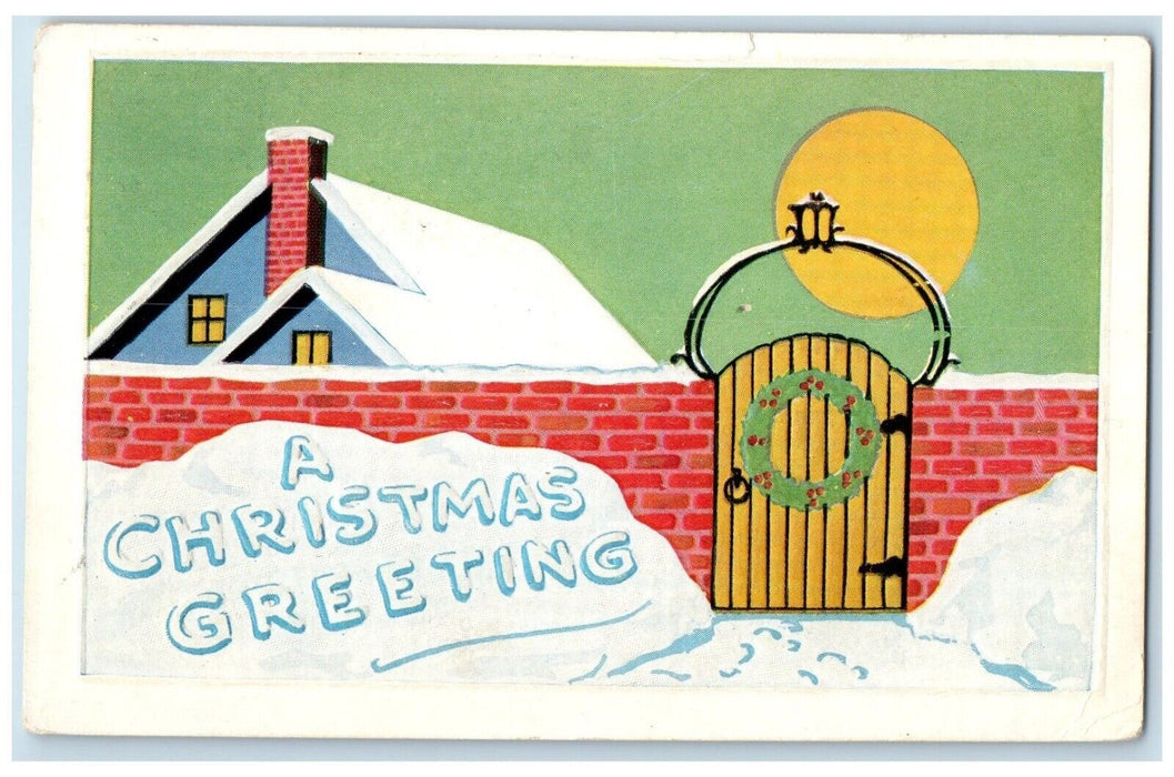 c1920's Christmas Greetings Art Deco House Winter Scene Tescott KS Postcard