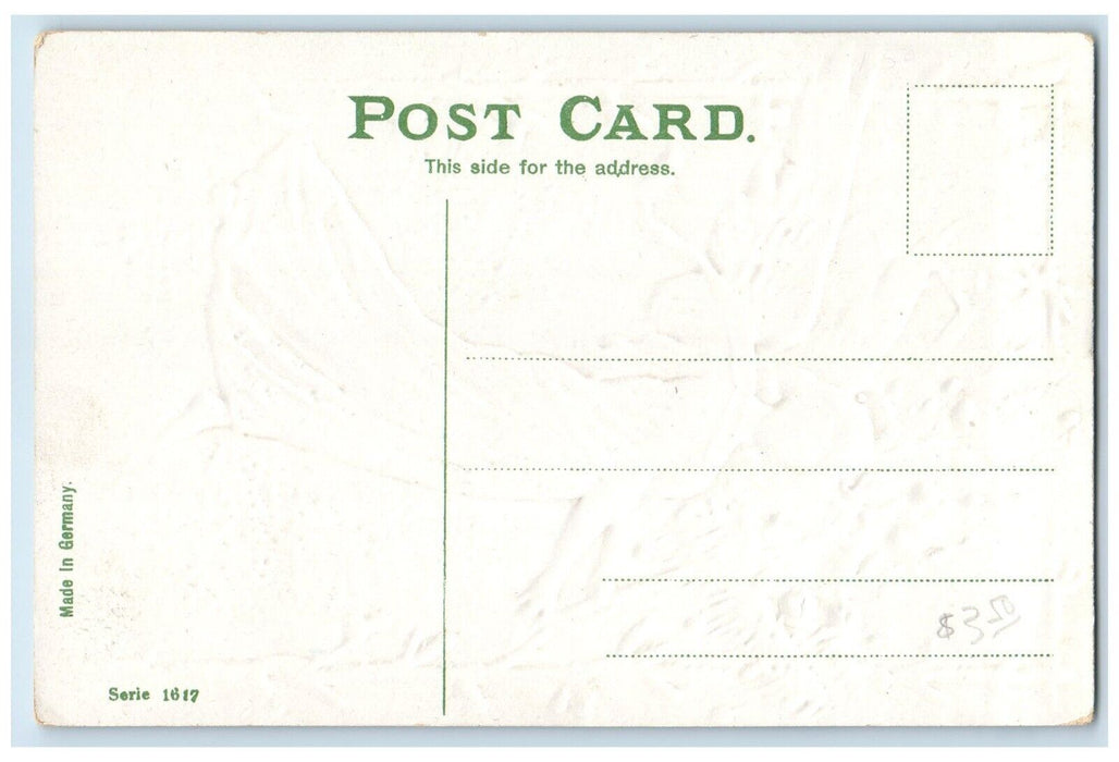 c1910's Christmas Tree Holding Angel Winter Scene Embossed Antique Postcard