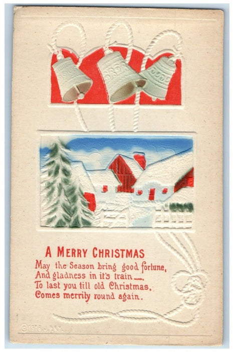 c1910's Merry Christmas House Ringing Bells Airbrushed Unposted Antique Postcard