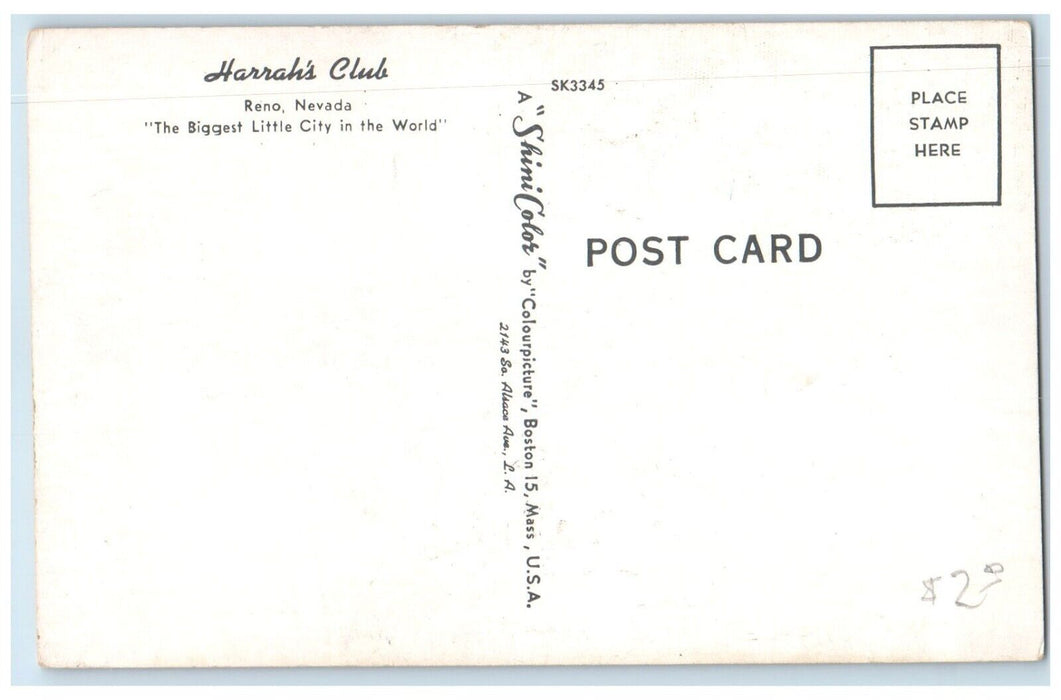 c1950's Harrah's Club Virginia Street Walgreen Drugs Reno Nevada NV Postcard