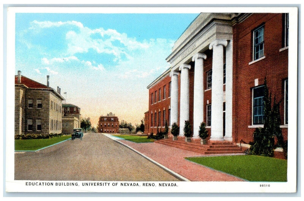 c1930's Education Building University Of Nevada Cars Reno NV Vintage Postcard