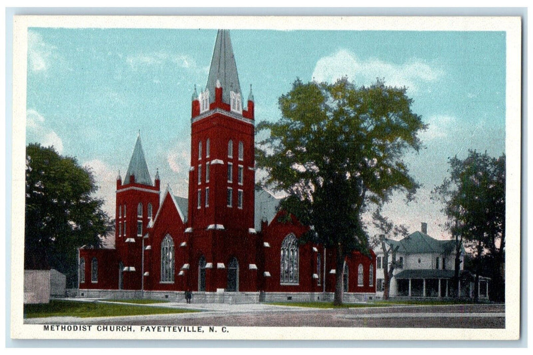 c1910's Methodist Church Scene Street Fayetteville North Carolina NC Postcard