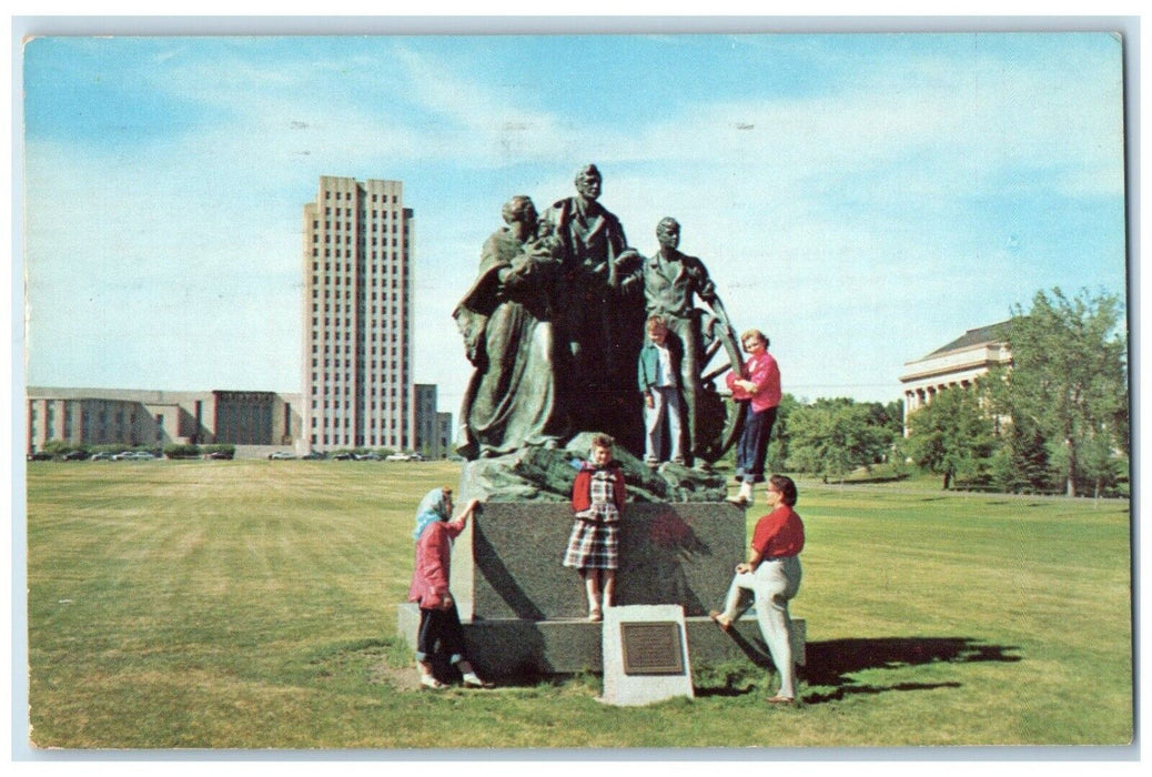 1955 The Pioneer Family Statue Bismack North Dakota ND Posted Vintage Postcard