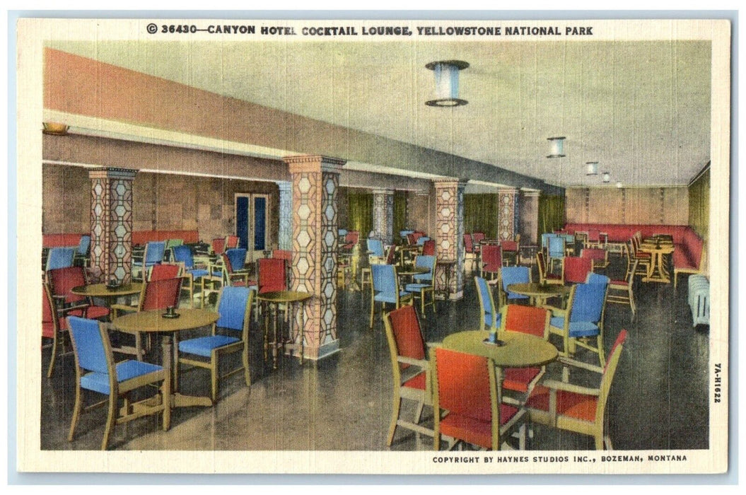 c1940 Canyon Hotel Cocktail Lounge Yellowstone National Park Wyoming WY Postcard