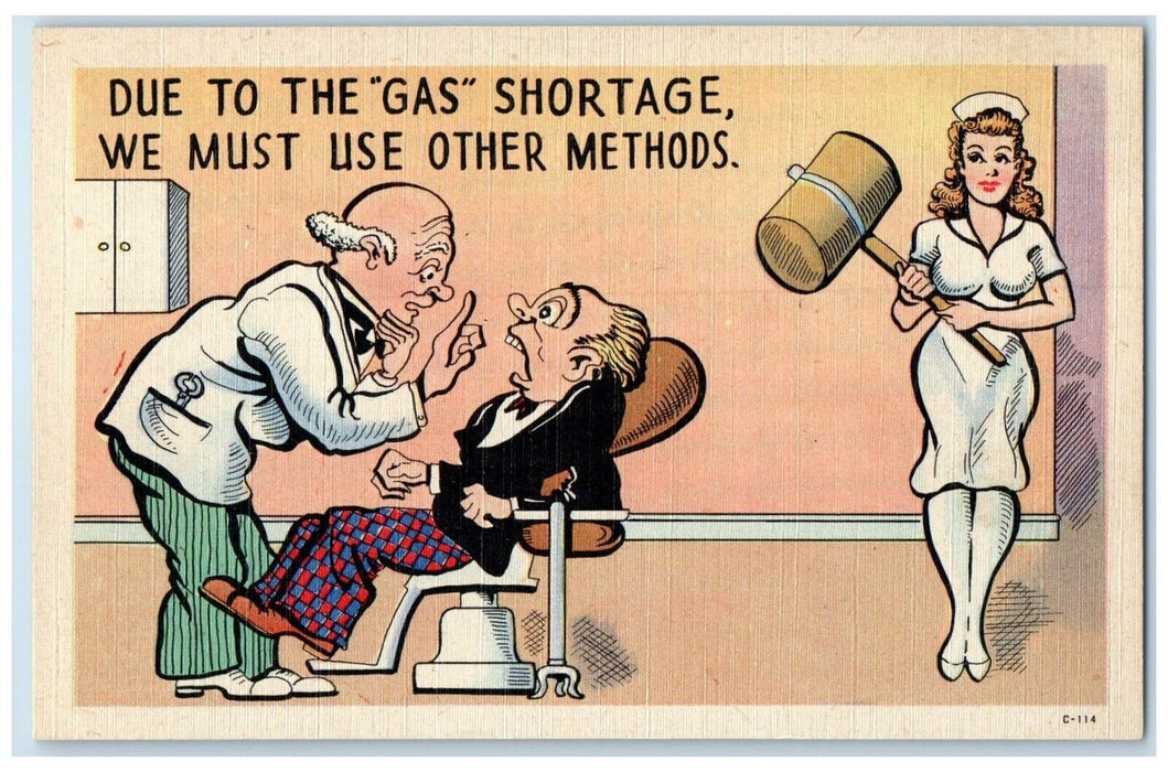 c1910's Dentist Old Woman Due To The Gas Shortage Nurse Antique Postcard