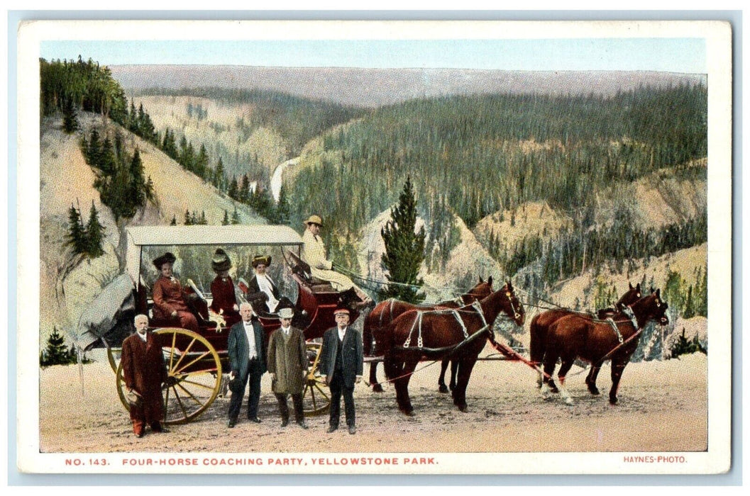 c1910 Four-Horse Coaching Party Horse Carriage Yellowstone Park Wyoming Postcard