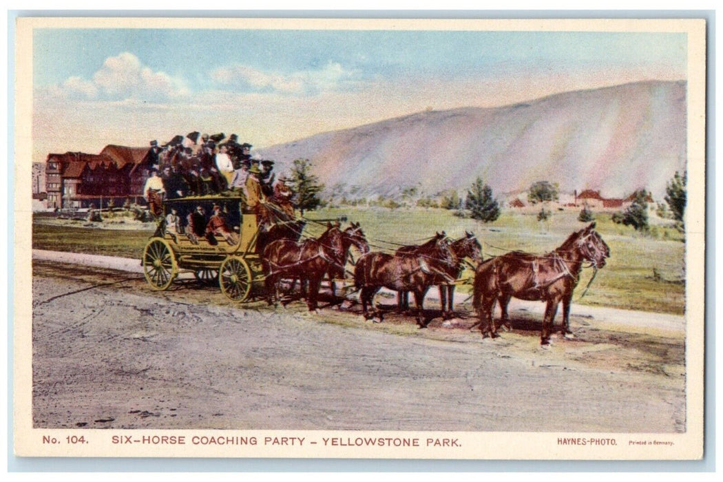 c1920 Six-Horse Coaching Party Horse Carriage Yellowstone Park Wyoming Postcard