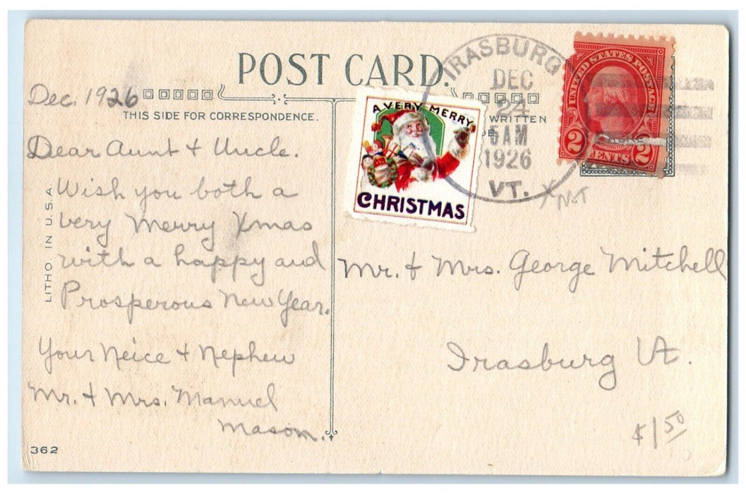 1926 Christmas And New Year Whreat Berries Irasburg Vermont VT Vintage Postcard