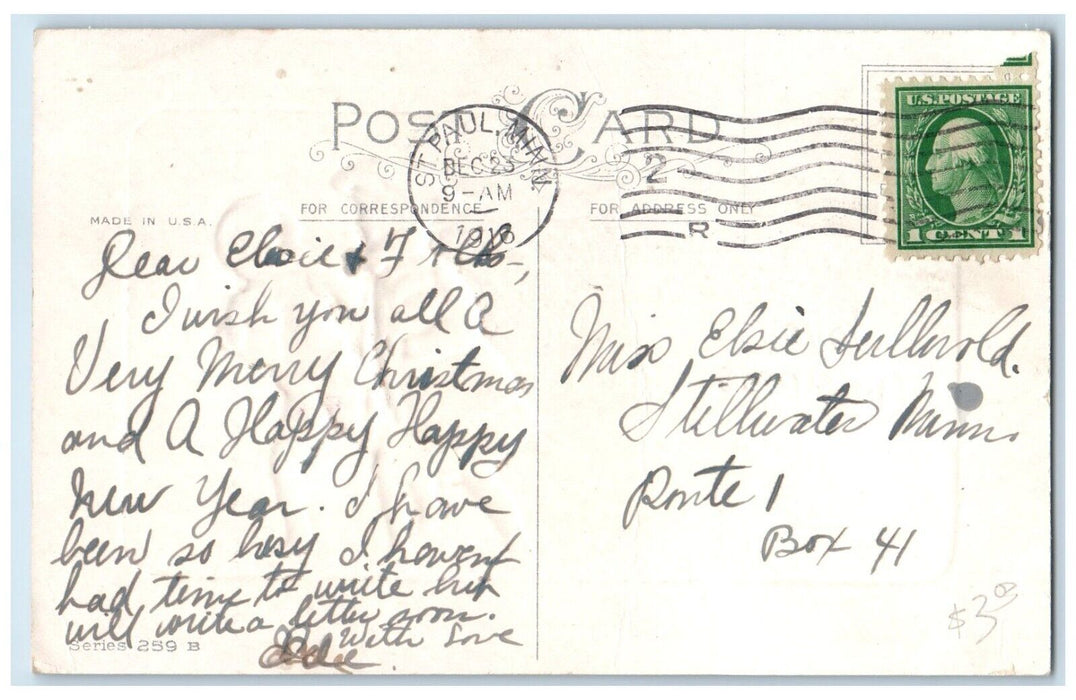 1916 Christmas Children With Pine Tree Winter Embossed St. Paul MN Postcard