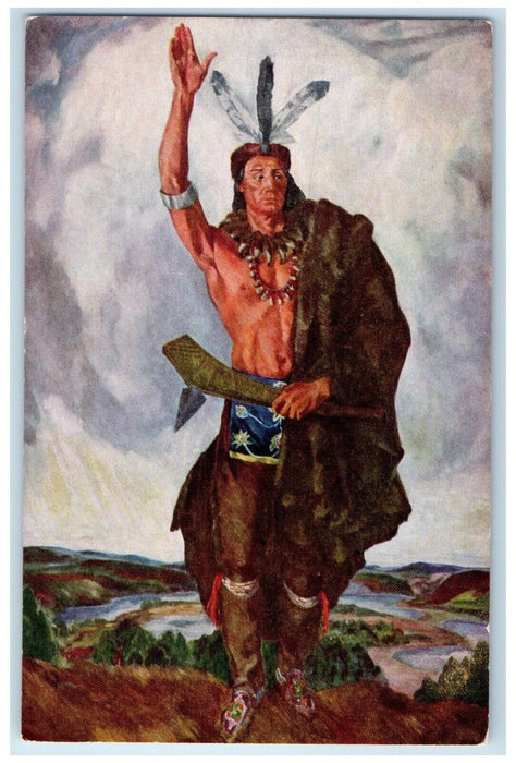 c1960 Reproduction Life Size Painting Chief Indian Pontiac Michigan MI Postcard