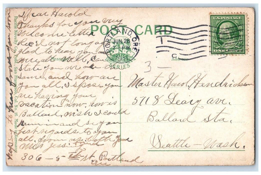 1911 The Harbor Steamer Ship Ferry Dock Port Portland Oregon OR Vintage Postcard