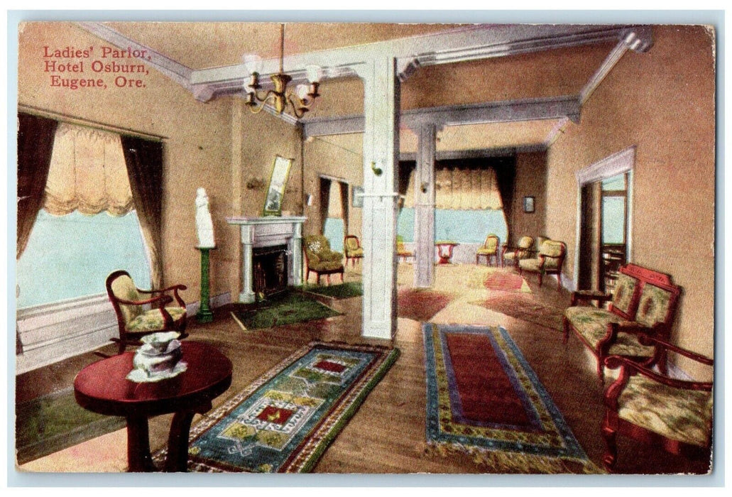 1915 Ladies Parlor Hotel Osburn Interior Eugene Oregon Vintage Antique Postcard