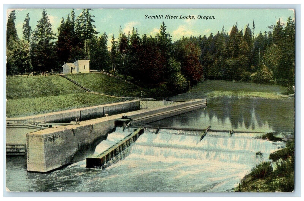 c1910 Yamhill River Locks Lake Exterior Dam Oregon OR Vintage Antique Postcard