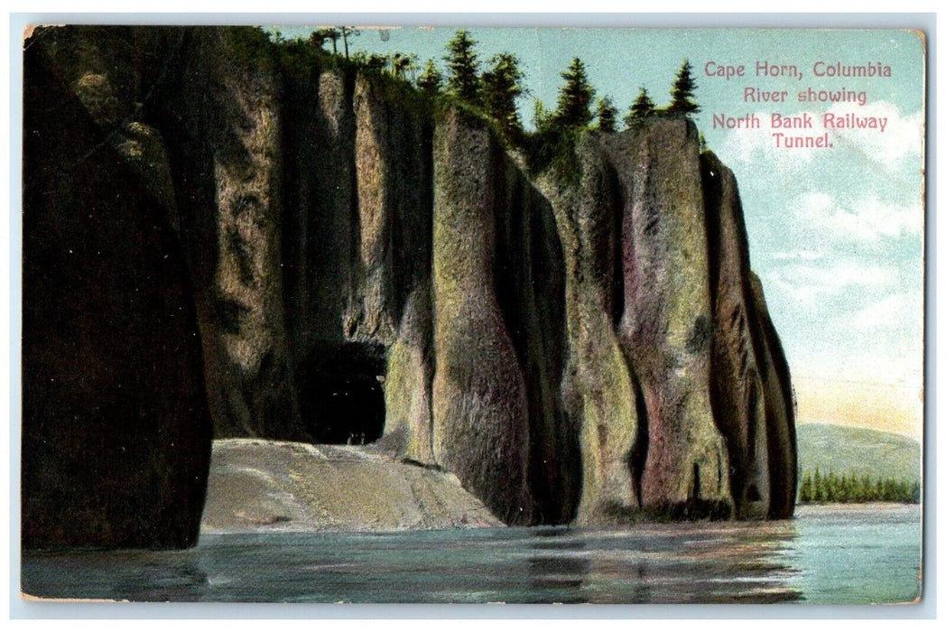 1909 Cape Horn Columbia River North Bank Railway Tunnel Oregon Vintage Postcard