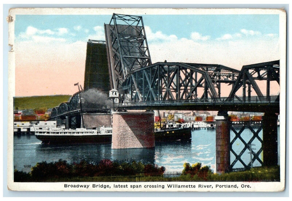c1910 Broadway Bridge Latest Span Willamette River Portland Oregon OR Postcard