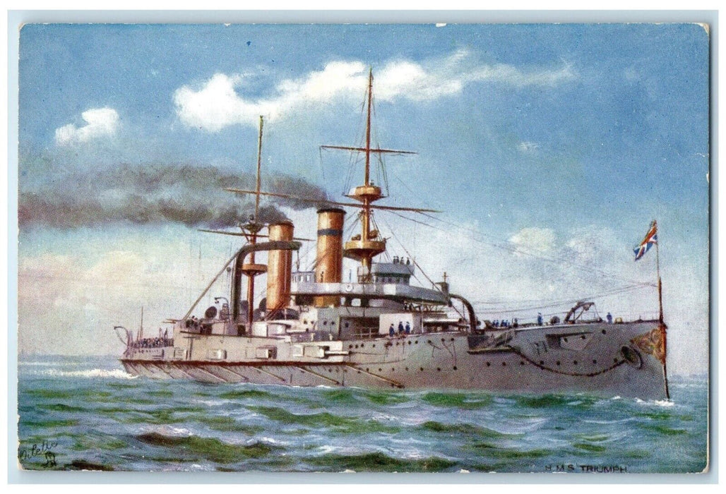 c1910 H M S Triumph Twin-Screw Steamer Ship Oilette Raphael Tuck & Sons Postcard