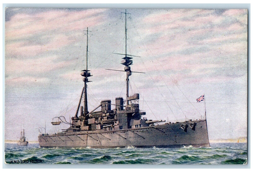 1910 Scene View H. M. S. Lord Nelson Battleship Cruise Raphael Tuck Son Postcard