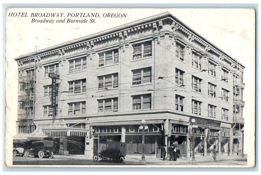 1915 Hotel Broadway Broadway Burnside Street Portland Oregon OR Vintage Postcard